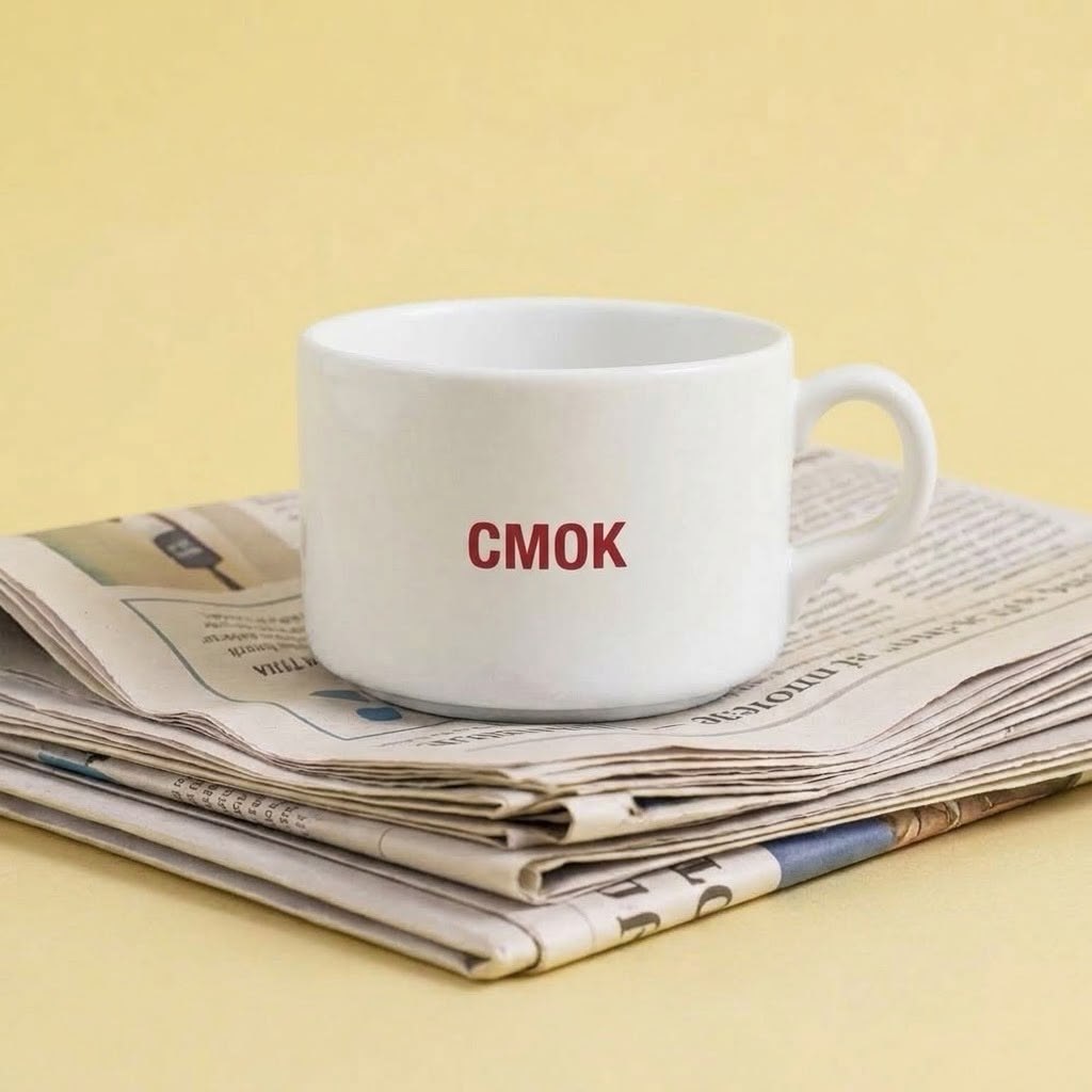 Bela šoljica sa crvenim natpisom Cmok